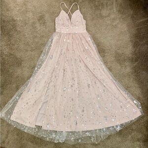 Joyfunear Glitter Star Split Thigh Deep V Part Dress